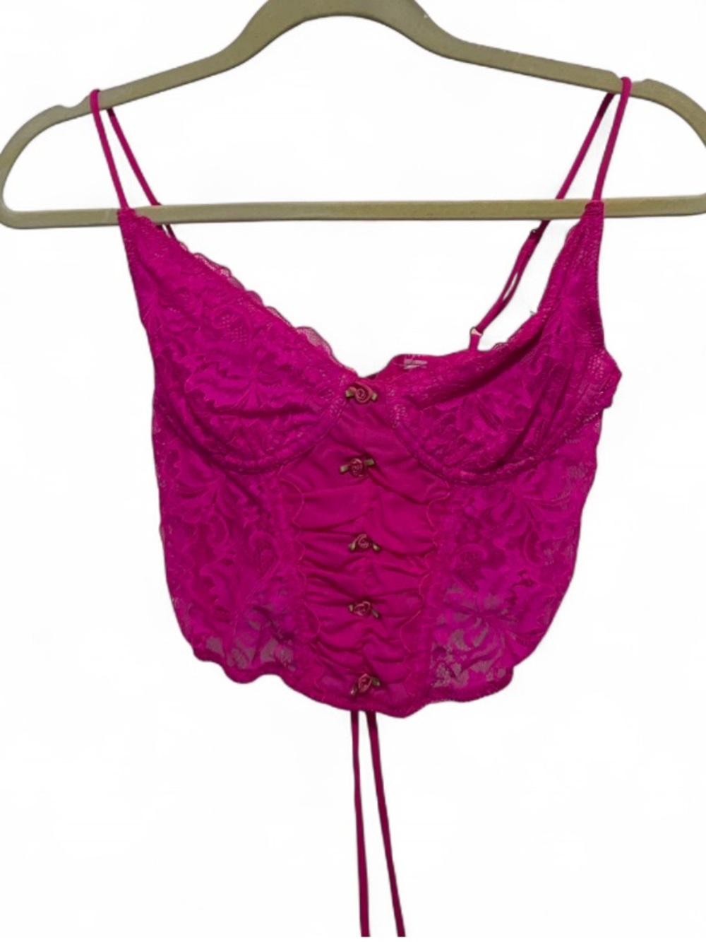 Urban Outfitters Style Fuchsia Lace Corset Crop Top
